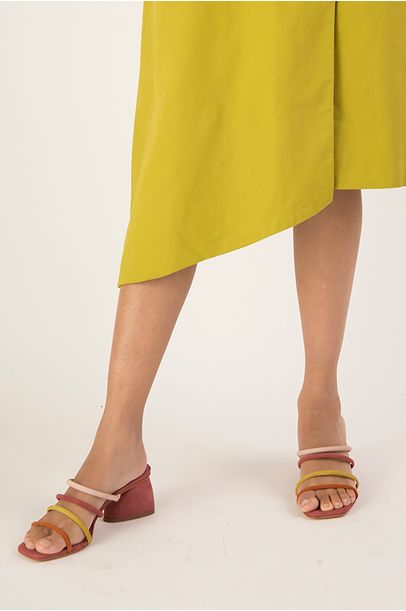 Sandália Mule Salto Tiras Multicolorido 