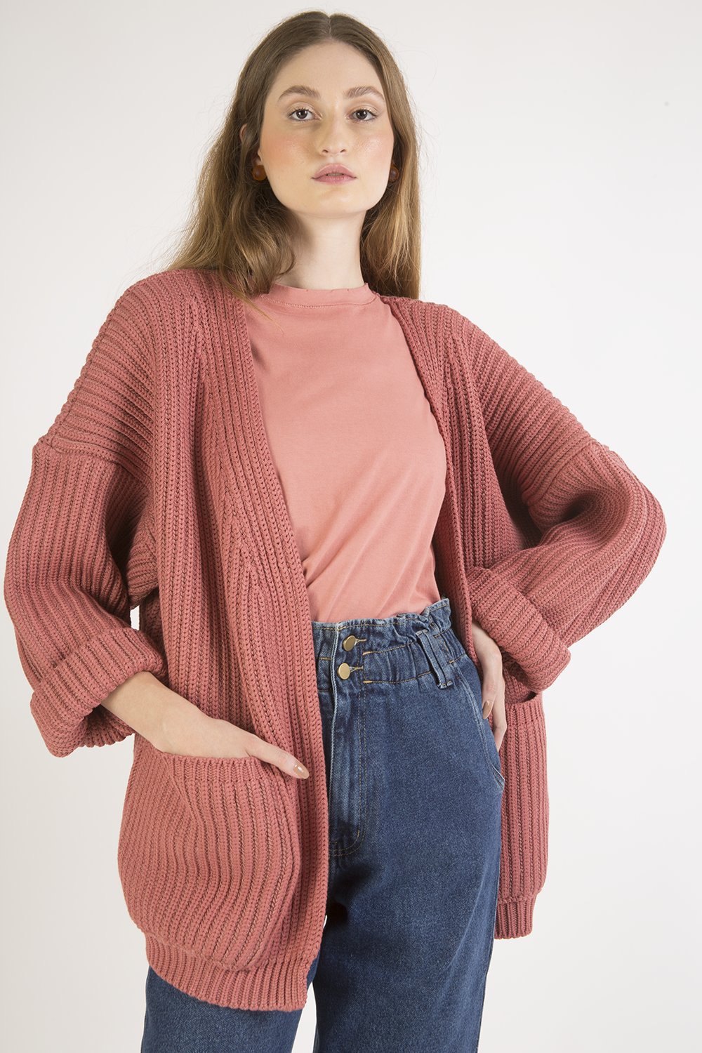 Casaco tricot rosa Clearance